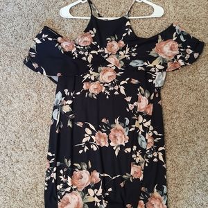 Flower cold shoulder dress